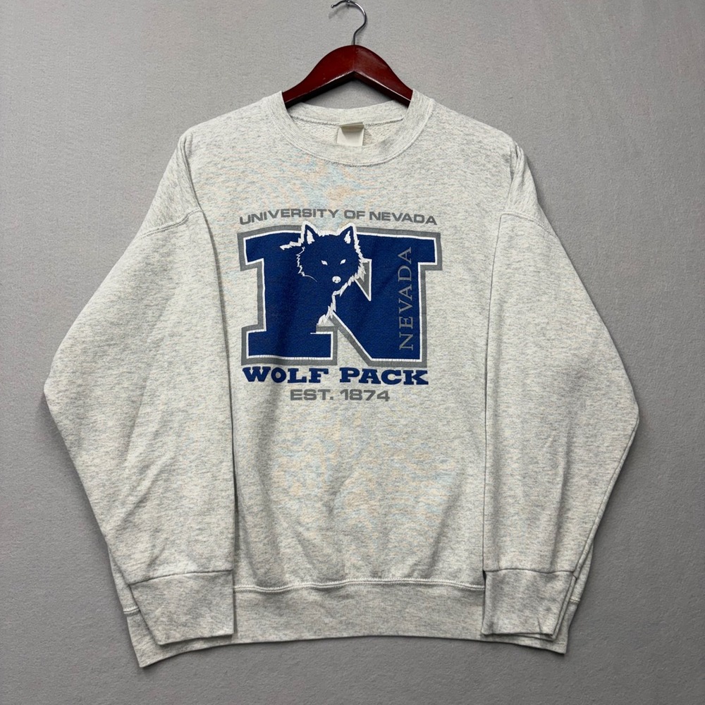 Vintage Nevada Sweatshirt Mens XL Gray Wolf Pack University 90s Pullover Graphic